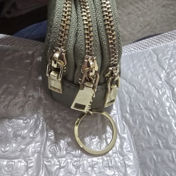 Olive Green Pebbled Leather Wristlet Pouch - Picture 3 of 4